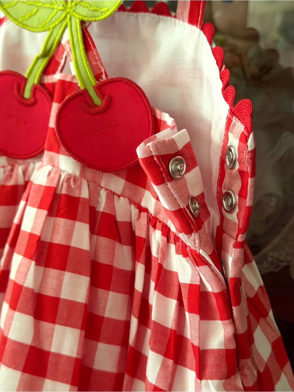 Girls Red and White Gingham Dress - Picture 9 of 12